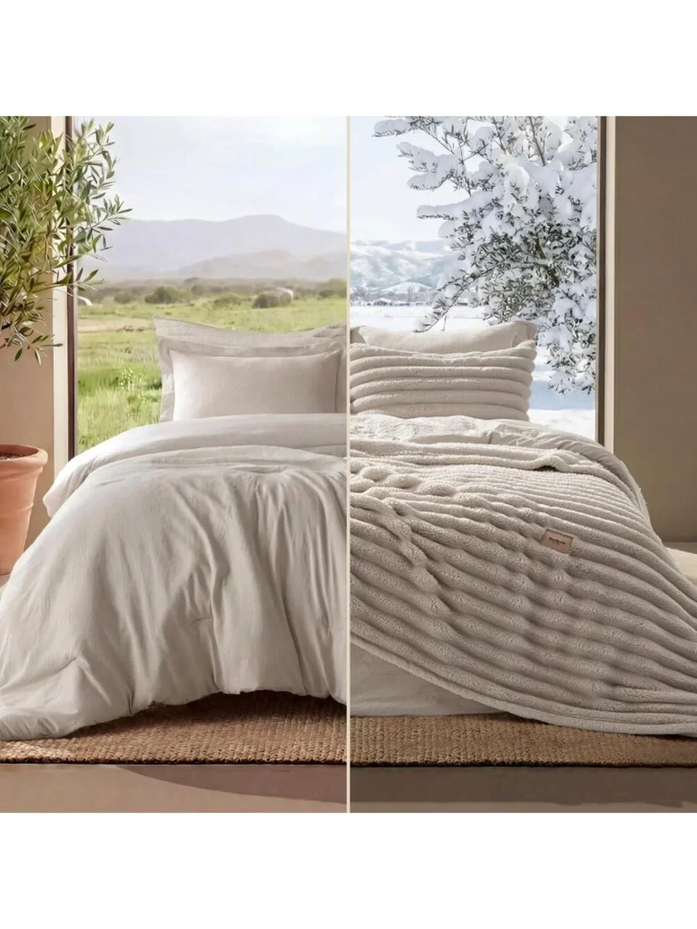 Cozy 2-in-1 Queen Comforter Set with Detachable Fleece Blanket, Beige Color